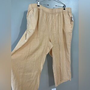 Old Navy Womens Plus Yellow Linen Wide Leg High Rise Pull On Crop Pants 4 X NWT